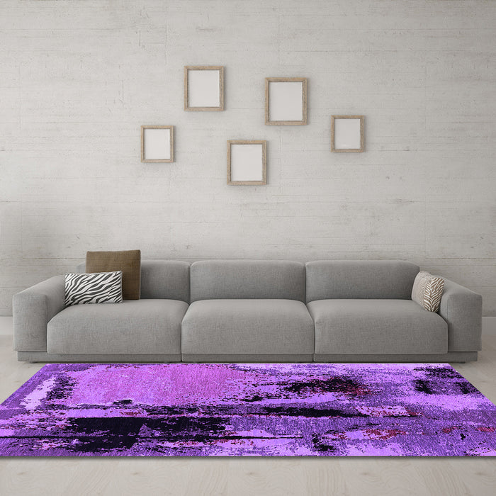 Machine Washable Oriental Purple Industrial Area Rugs in a Living Room, wshurb2684pur