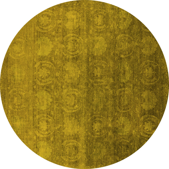 Round Machine Washable Oriental Yellow Industrial Rug, wshurb2685yw