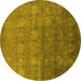 Round Machine Washable Oriental Yellow Industrial Rug, wshurb2685yw