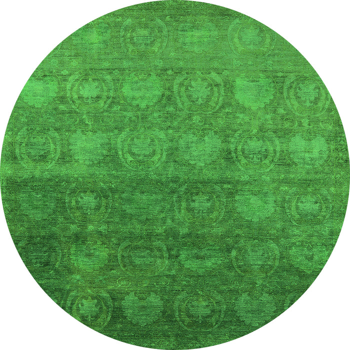 Round Machine Washable Oriental Green Industrial Area Rugs, wshurb2685grn