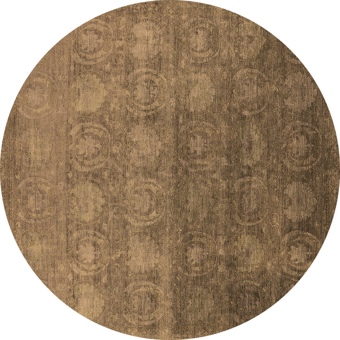 Round Machine Washable Oriental Brown Industrial Rug, wshurb2685brn