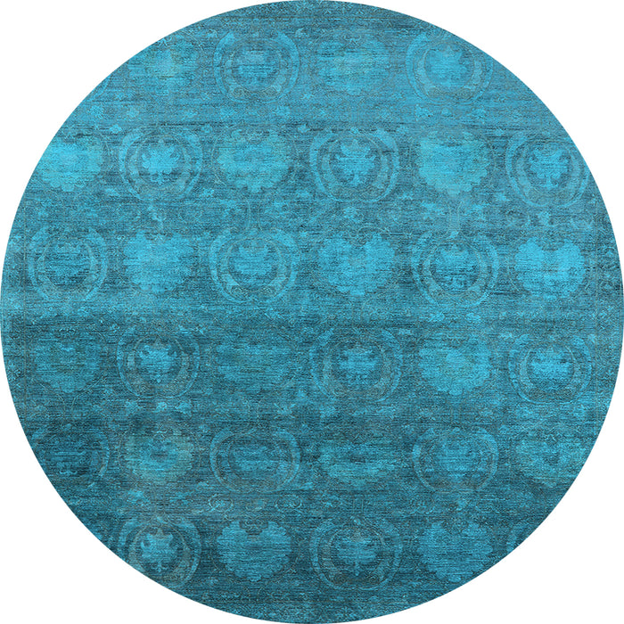 Round Machine Washable Oriental Light Blue Industrial Rug, wshurb2685lblu