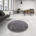 Round Machine Washable Industrial Modern Carbon Gray Rug in a Office, wshurb2685