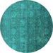 Round Machine Washable Oriental Turquoise Industrial Area Rugs, wshurb2685turq