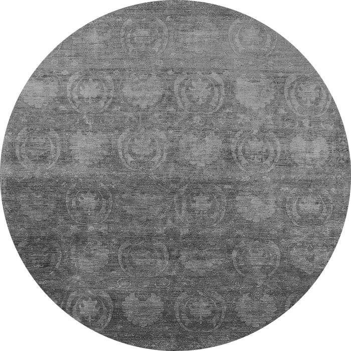 Round Machine Washable Oriental Gray Industrial Rug, wshurb2685gry
