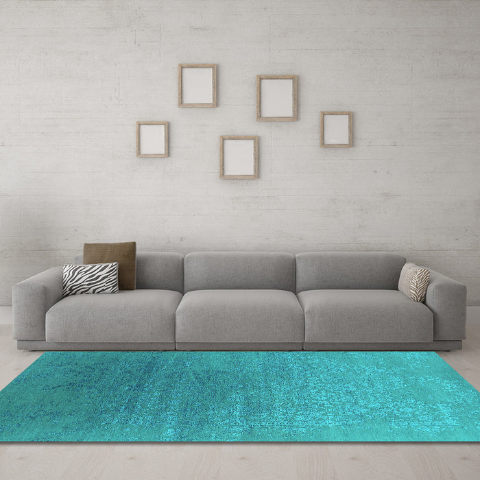 Machine Washable Oriental Turquoise Industrial Area Rugs in a Living Room,, wshurb2686turq