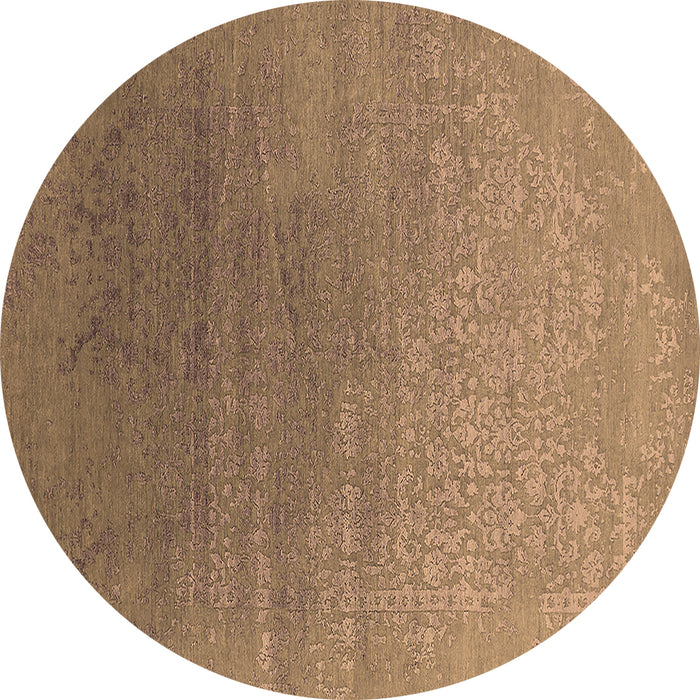 Round Machine Washable Oriental Brown Industrial Rug, wshurb2686brn