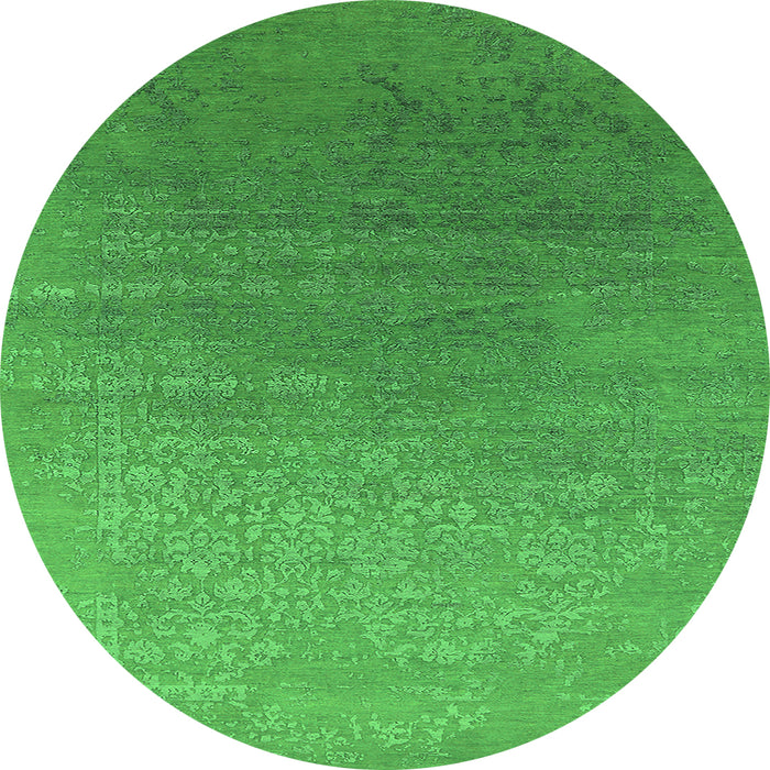 Round Machine Washable Oriental Green Industrial Area Rugs, wshurb2686grn