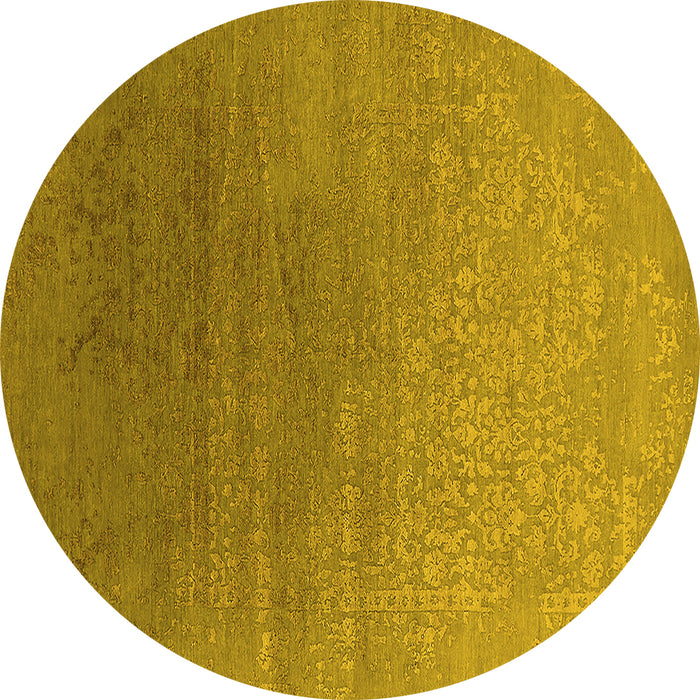 Round Machine Washable Oriental Yellow Industrial Rug, wshurb2686yw