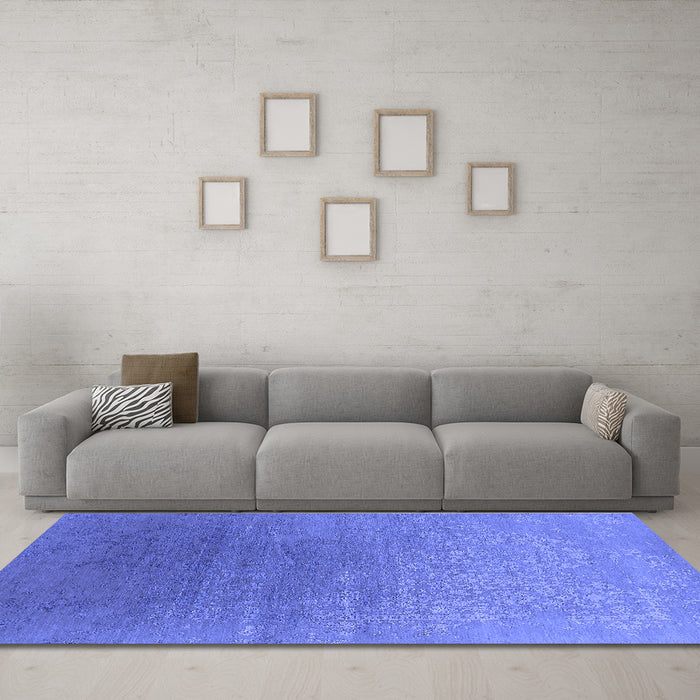 Machine Washable Oriental Blue Industrial Rug in a Living Room, wshurb2686blu