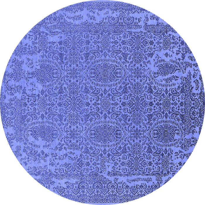 Round Machine Washable Oriental Blue Industrial Rug, wshurb2687blu