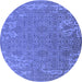 Round Machine Washable Oriental Blue Industrial Rug, wshurb2687blu