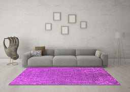 Machine Washable Oriental Pink Industrial Rug in a Living Room, wshurb2687pnk