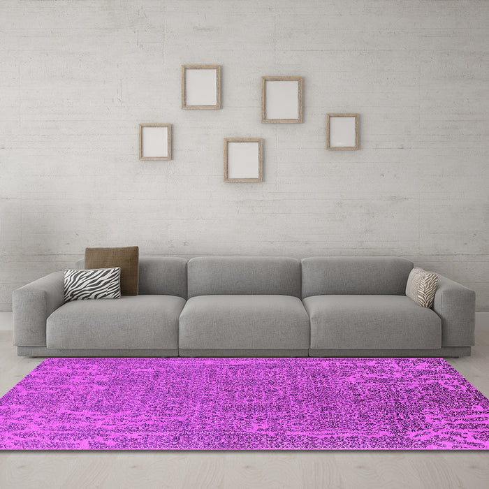 Machine Washable Oriental Pink Industrial Rug in a Living Room, wshurb2687pnk