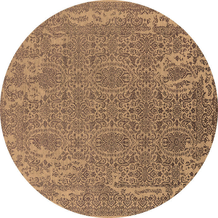 Round Machine Washable Oriental Brown Industrial Rug, wshurb2687brn