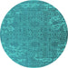 Round Oriental Turquoise Industrial Rug, urb2687turq