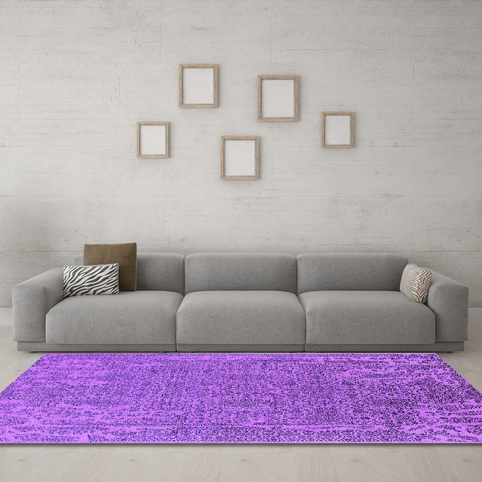 Machine Washable Oriental Purple Industrial Area Rugs in a Living Room, wshurb2687pur