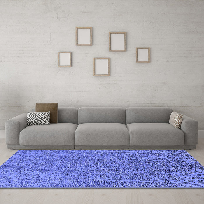 Machine Washable Oriental Blue Industrial Rug in a Living Room, wshurb2687blu