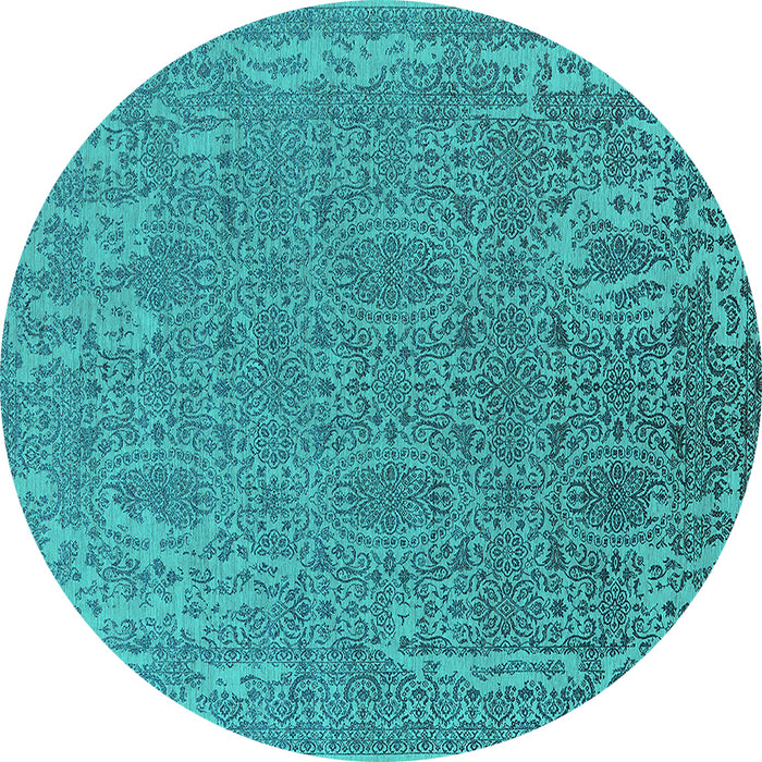 Round Machine Washable Oriental Turquoise Industrial Area Rugs, wshurb2687turq