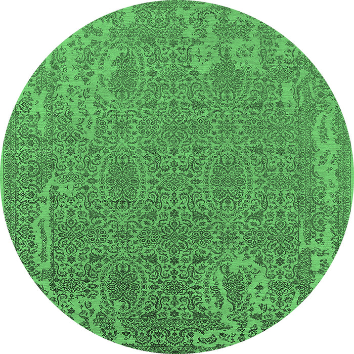 Round Machine Washable Oriental Emerald Green Industrial Area Rugs, wshurb2687emgrn