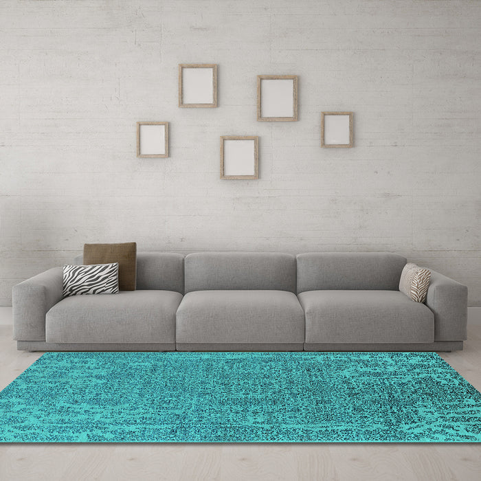 Machine Washable Oriental Turquoise Industrial Area Rugs in a Living Room,, wshurb2687turq