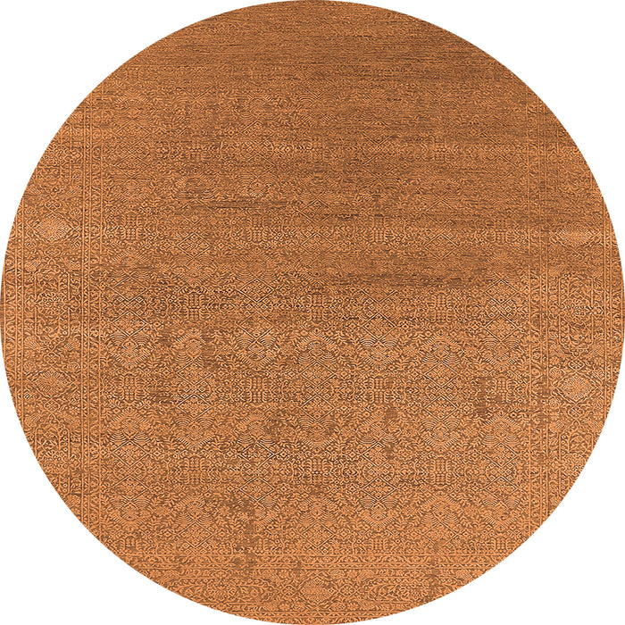 Round Machine Washable Oriental Orange Industrial Area Rugs, wshurb2688org