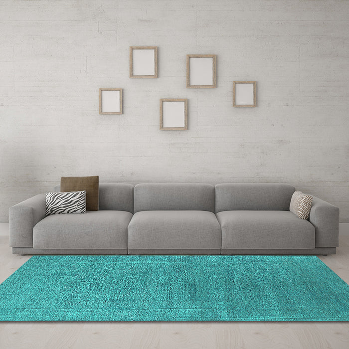 Machine Washable Oriental Turquoise Industrial Area Rugs in a Living Room,, wshurb2688turq