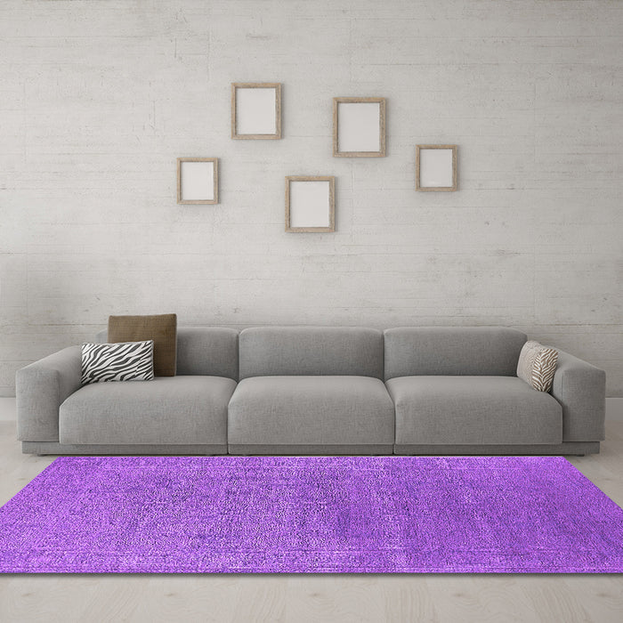 Machine Washable Oriental Purple Industrial Area Rugs in a Living Room, wshurb2688pur