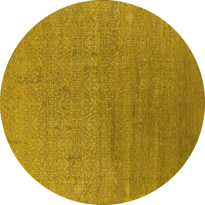 Round Machine Washable Oriental Yellow Industrial Rug, wshurb2688yw