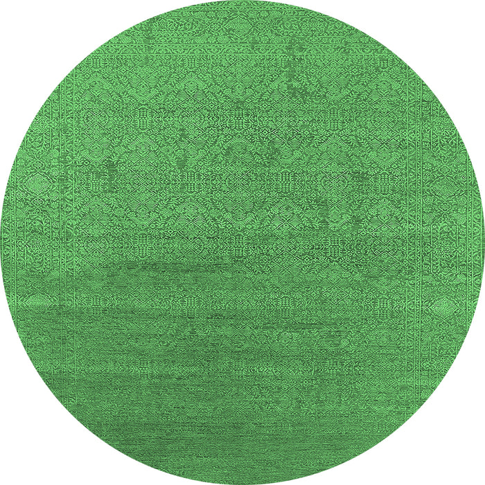 Round Machine Washable Oriental Emerald Green Industrial Area Rugs, wshurb2688emgrn