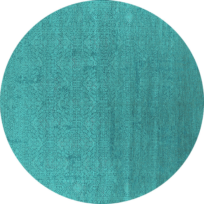 Round Machine Washable Oriental Turquoise Industrial Area Rugs, wshurb2688turq