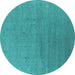 Round Machine Washable Oriental Turquoise Industrial Area Rugs, wshurb2688turq