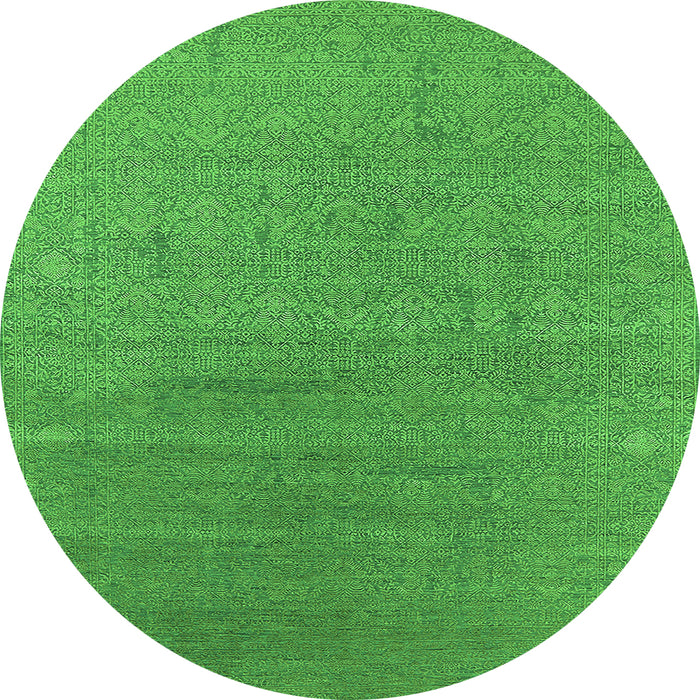 Round Machine Washable Oriental Green Industrial Area Rugs, wshurb2688grn
