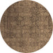 Round Oriental Brown Industrial Rug, urb2689brn