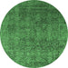 Round Oriental Emerald Green Industrial Rug, urb2689emgrn