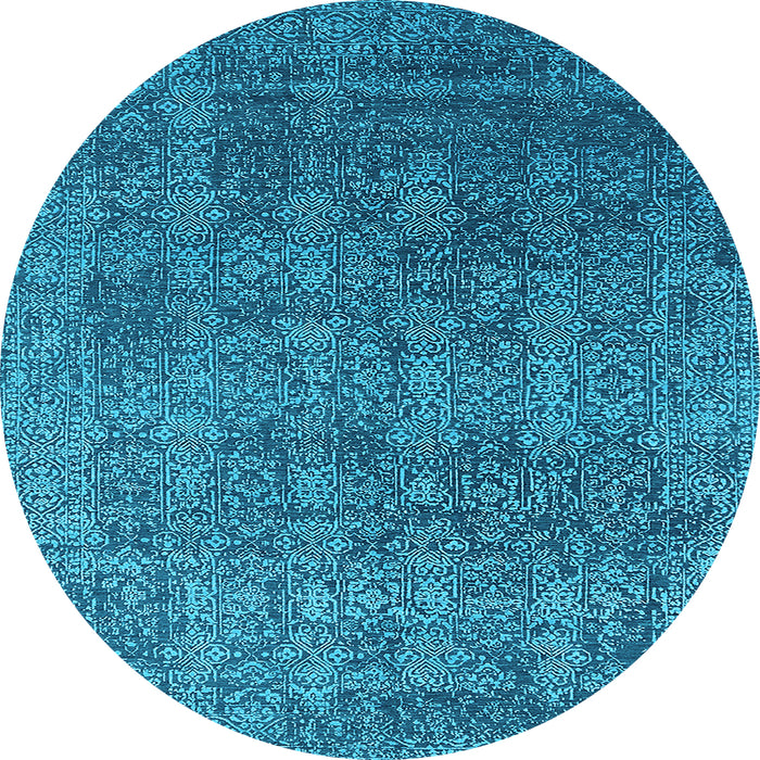 Round Machine Washable Oriental Light Blue Industrial Rug, wshurb2689lblu
