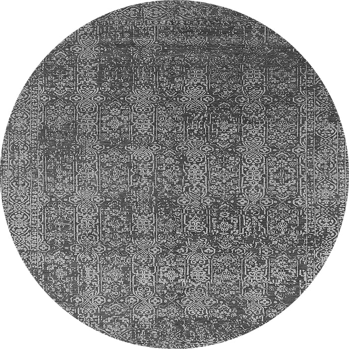Round Machine Washable Oriental Gray Industrial Rug, wshurb2689gry
