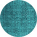 Round Machine Washable Oriental Turquoise Industrial Area Rugs, wshurb2689turq