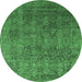 Round Machine Washable Oriental Emerald Green Industrial Area Rugs, wshurb2689emgrn