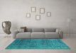 Machine Washable Oriental Turquoise Industrial Area Rugs in a Living Room,, wshurb2689turq