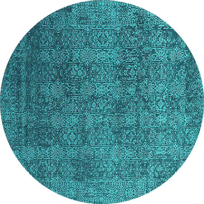 Round Oriental Turquoise Industrial Rug, urb2689turq