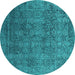 Round Oriental Turquoise Industrial Rug, urb2689turq