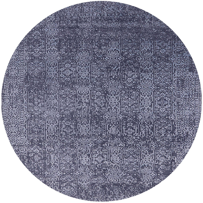 Round Mid-Century Modern Blue Oriental Rug, urb2689