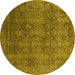 Round Machine Washable Oriental Yellow Industrial Rug, wshurb2689yw