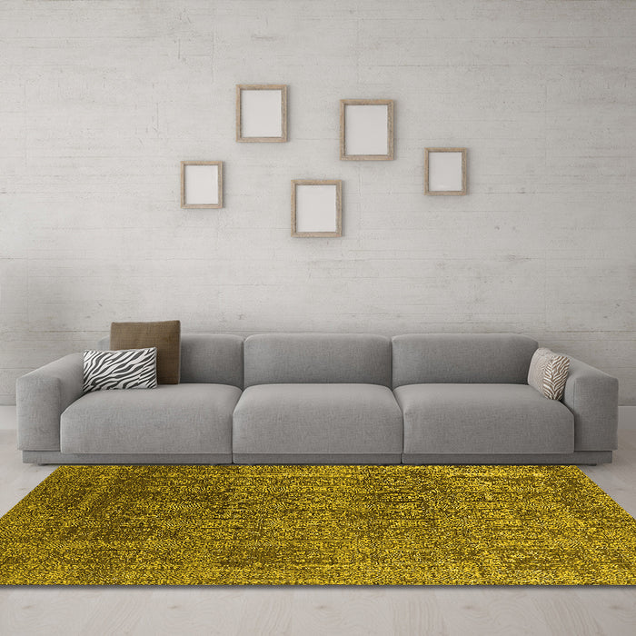 Machine Washable Oriental Yellow Industrial Rug in a Living Room, wshurb2689yw