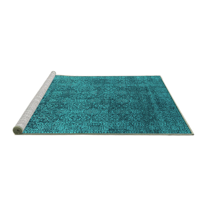 Sideview of Machine Washable Oriental Turquoise Industrial Area Rugs, wshurb2689turq
