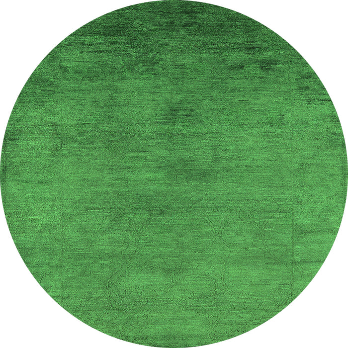Round Machine Washable Oriental Green Industrial Area Rugs, wshurb2690grn