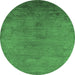 Round Machine Washable Oriental Emerald Green Industrial Area Rugs, wshurb2690emgrn