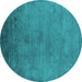 Round Machine Washable Oriental Turquoise Industrial Area Rugs, wshurb2690turq