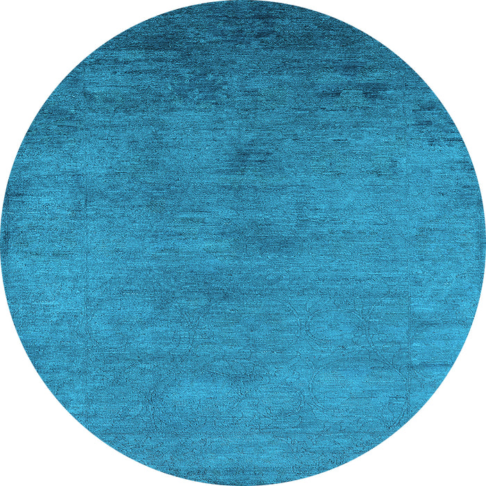Round Machine Washable Oriental Light Blue Industrial Rug, wshurb2690lblu